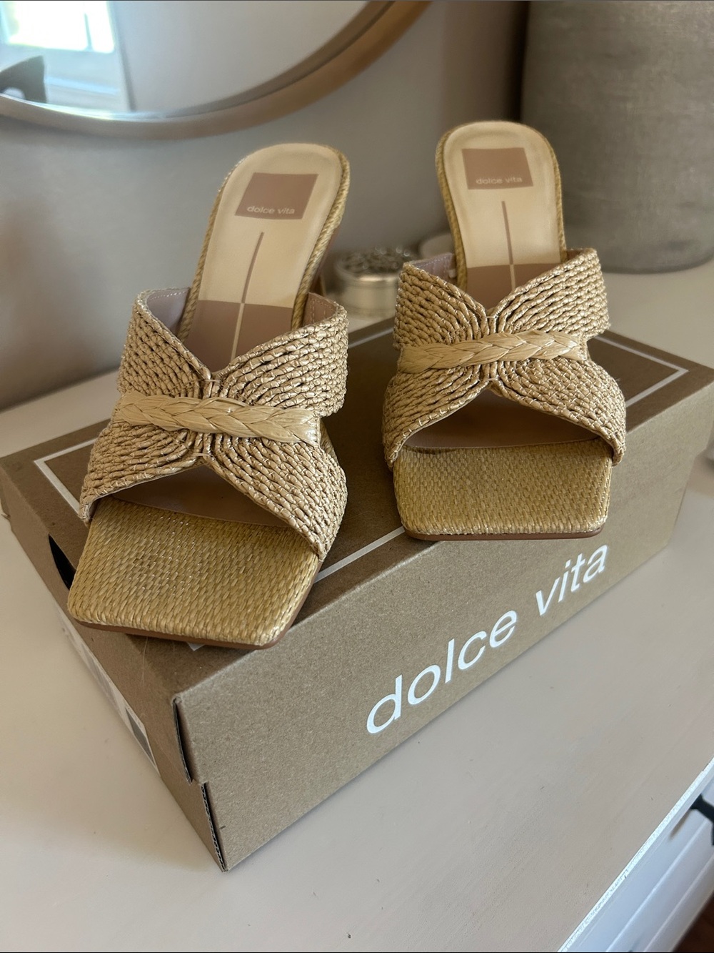 Dolce Vita Natural Braided Open-Toe Slide Heels